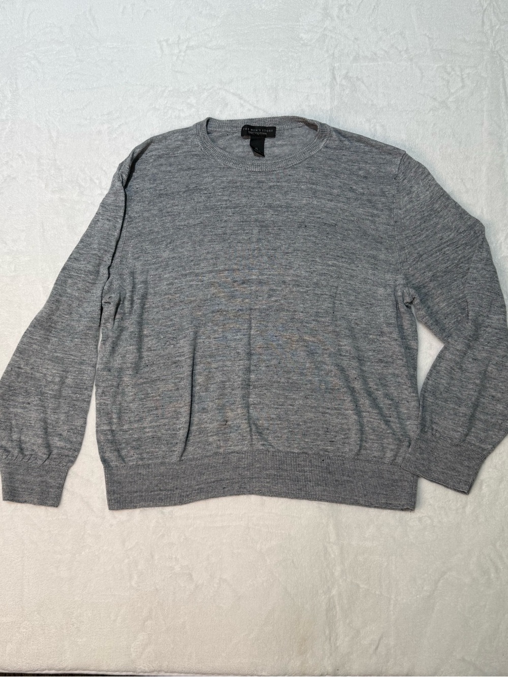 100% LINEN Gray Crewneck Sweater XL Bloomingdales Mens Soft Knit Minimal Capsule
